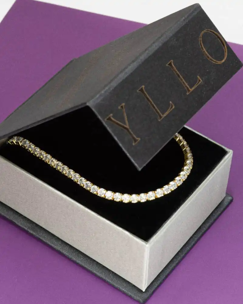 Tennis Necklace Colier din Argint 925 Placat cu Aur