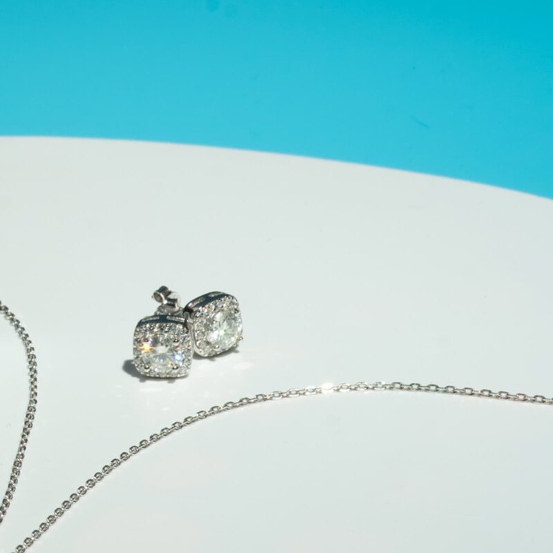 Square Cercei din Argint Moissanite