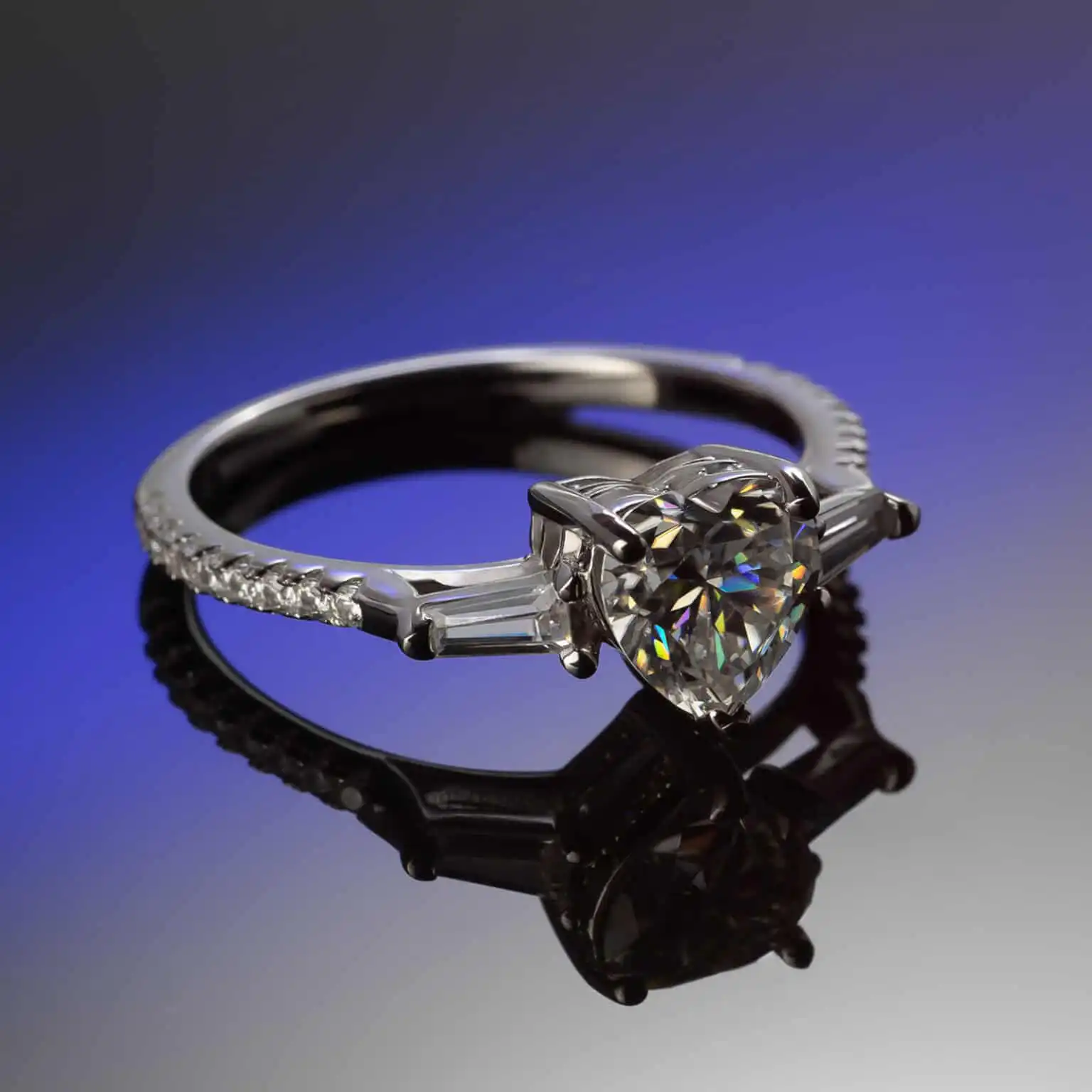Heart Inel din Argint Diamant Moissanite