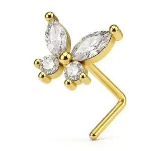Piercing pentru nas în formă de fluture din argint 925 placat cu aur, cu zirconiu delicat
