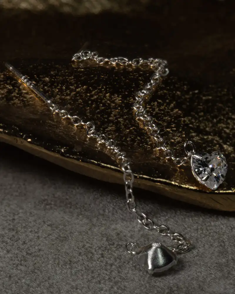 Cercei Lungi din Argint 925 cu Lanț și Inimă