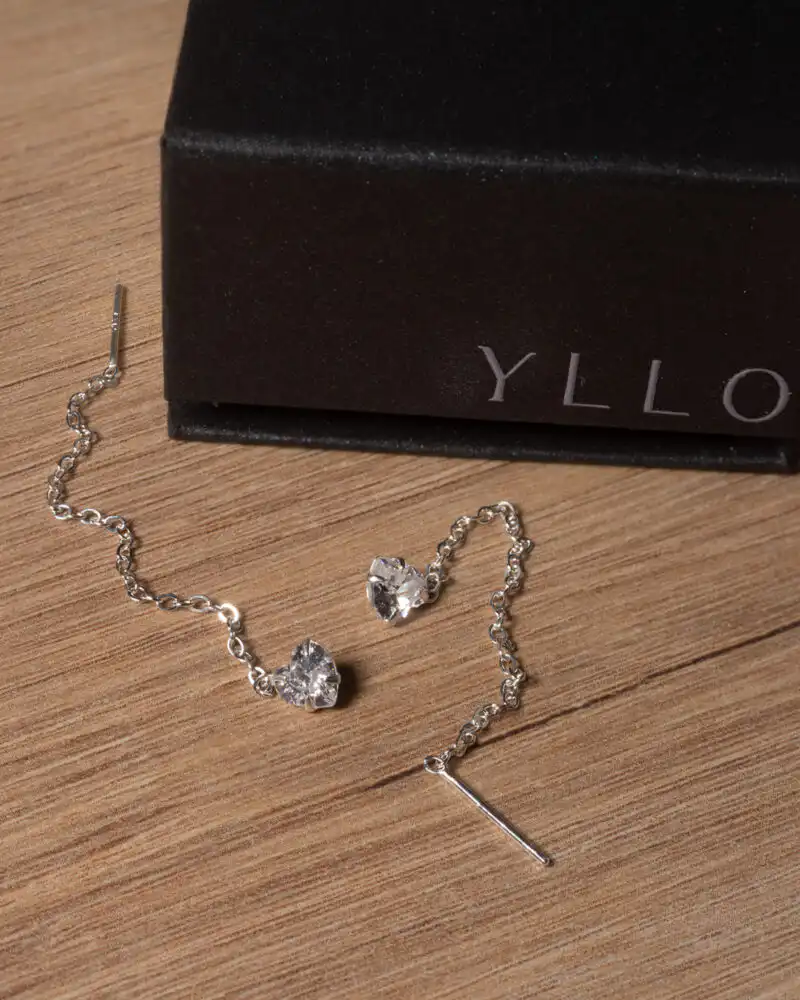 Cercei Lungi din Argint 925 cu Lanț și Inimă