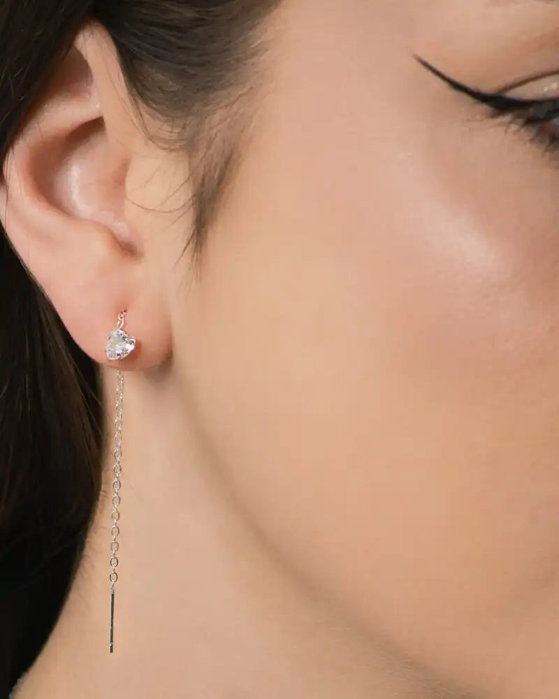 Cercei Lungi din Argint 925 cu Lanț și Inimă