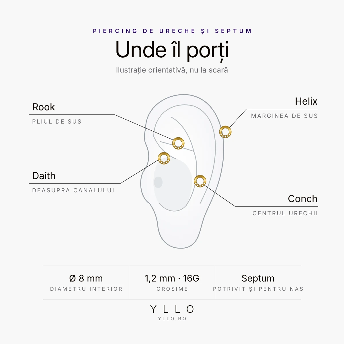 Unde porți un clicker pavé auriu: helix, rook, daith, conch și septum