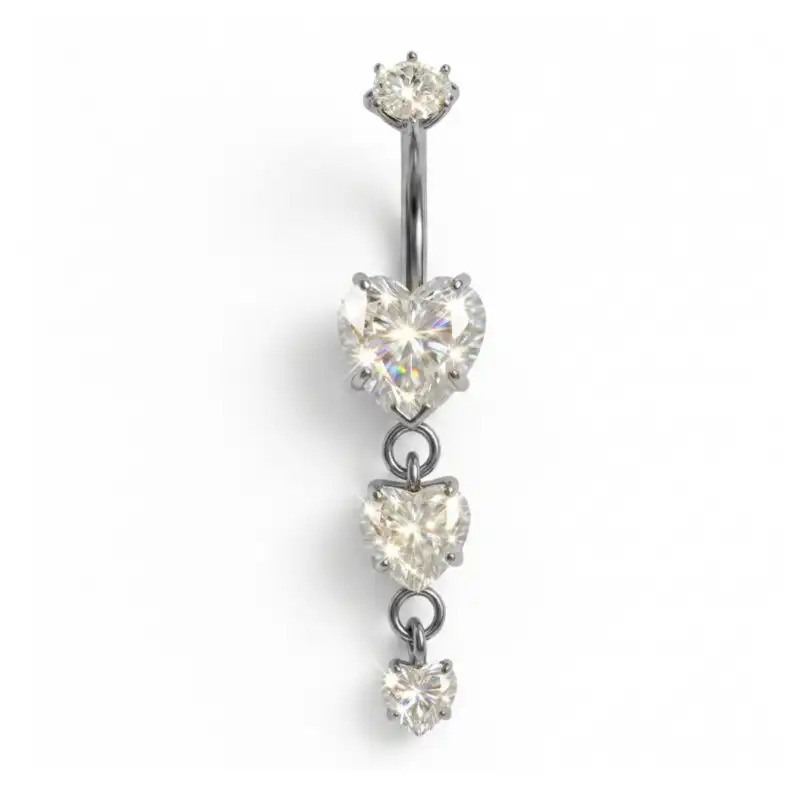 Piercing Buric Titan ASTM F136 Inimi Zirconiu, Argintiu Piercing Buric Titan ASTM F136 cu Inimi din Zirconiu Argintiu