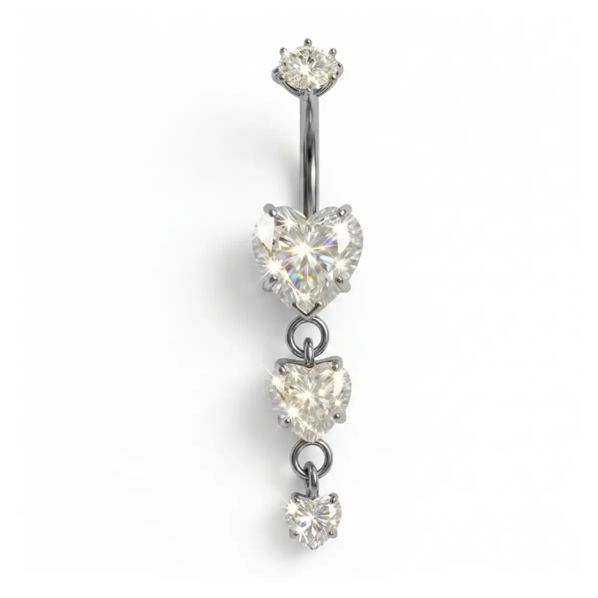 Piercing Buric Titan ASTM F136 Inimi Zirconiu, Argintiu Piercing Buric Titan ASTM F136 cu Inimi din Zirconiu Argintiu