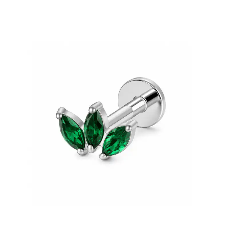 Labret cu Zirconii Verzi - Piercing Titan F136 YLLO Labret cu Zirconii Verzi | Piercing Titan F136