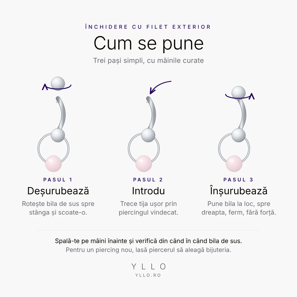 Cum se pune Piercing Genital Titan F136 – închidere cu filet exterior în 3 pași
